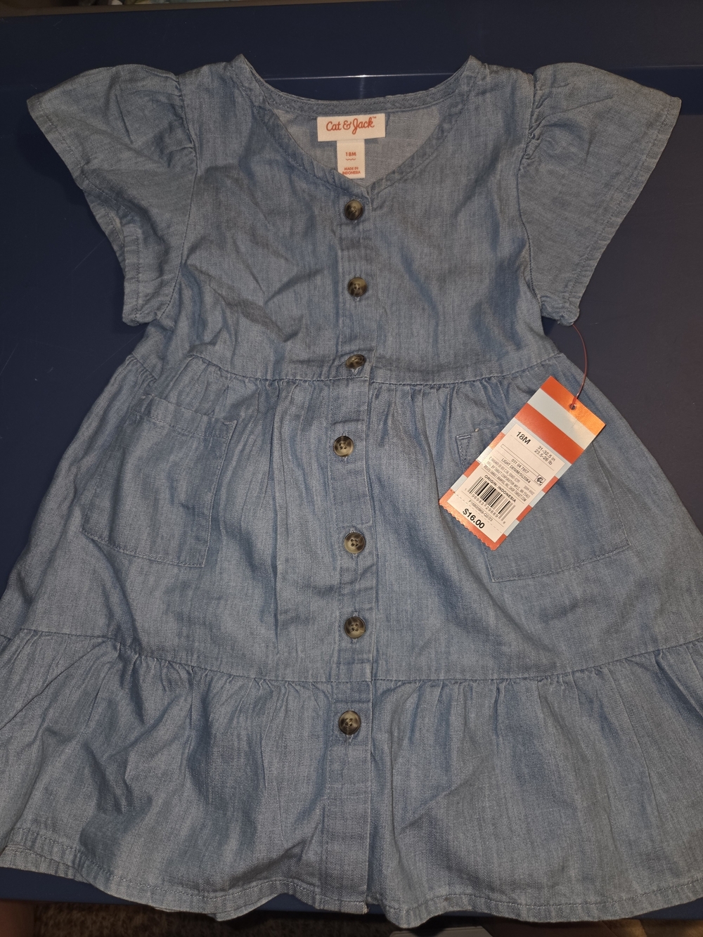 Cat & Jack Light Blue Chambray Button-Front Kids Dress